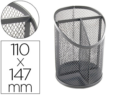 Q-CONNECT - Cubilete portalapices metal rejilla plata con 3 compartimientos diametro 110 altura 147 mm (Ref. KF11218)