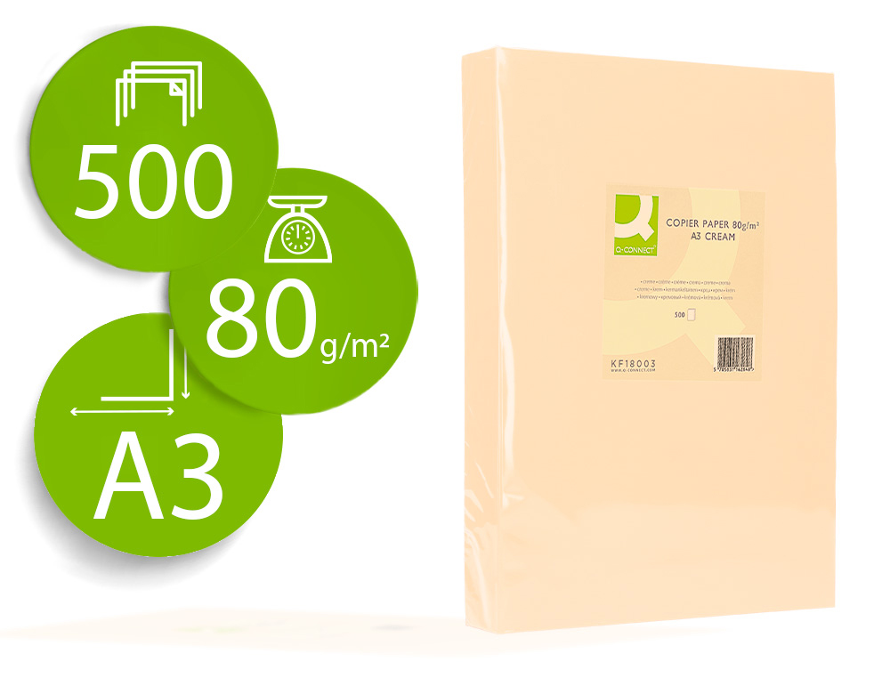 Q-CONNECT - PAPEL COLOR DIN A3 80GR CREMA PAQUETE DE 500 HOJAS (Ref.KF18003)