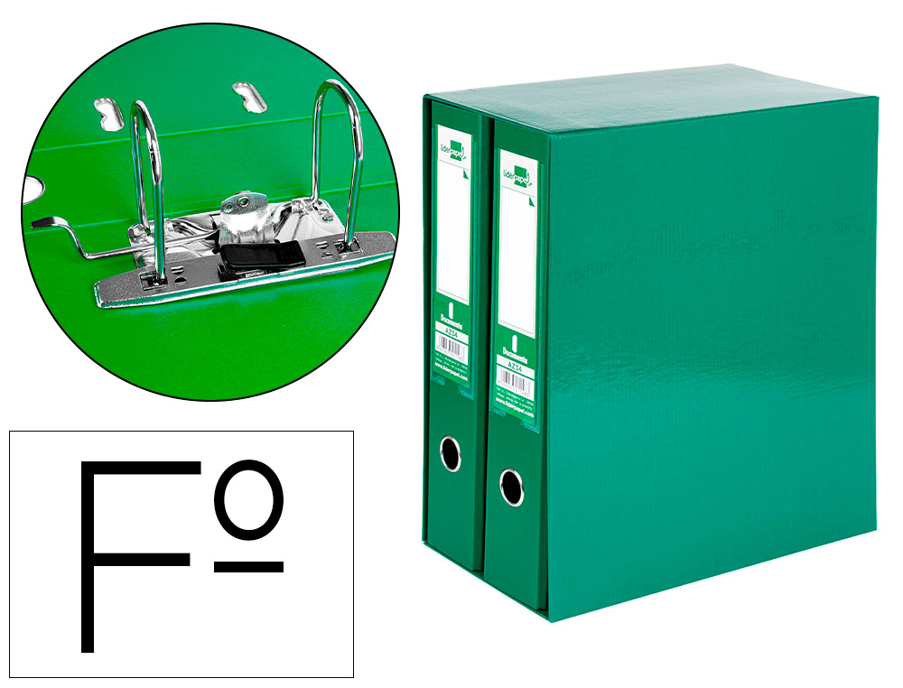LIDERPAPEL - MODULO 2 ARCHIVADORES FOLIO 2 ANILLAS MECANISMO DE PALANC 75MM VERDE (Ref.MD47)