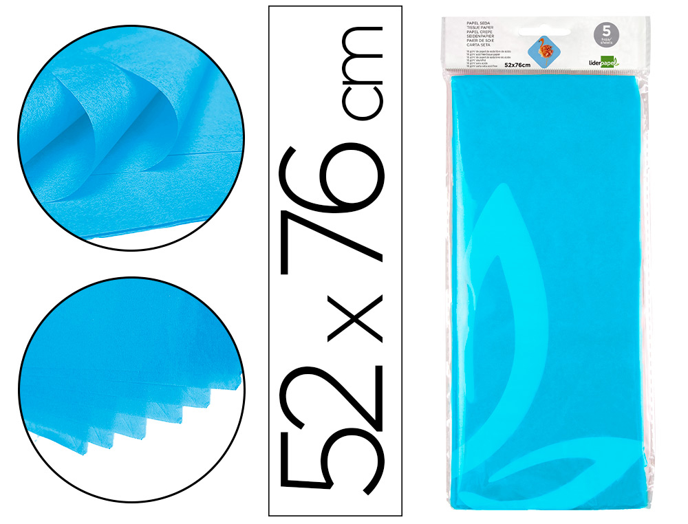 LIDERPAPEL - PAPEL SEDA 52X76CM 18G/M2 BOLSA DE 5 HOJAS CELESTE (Ref.SE06)