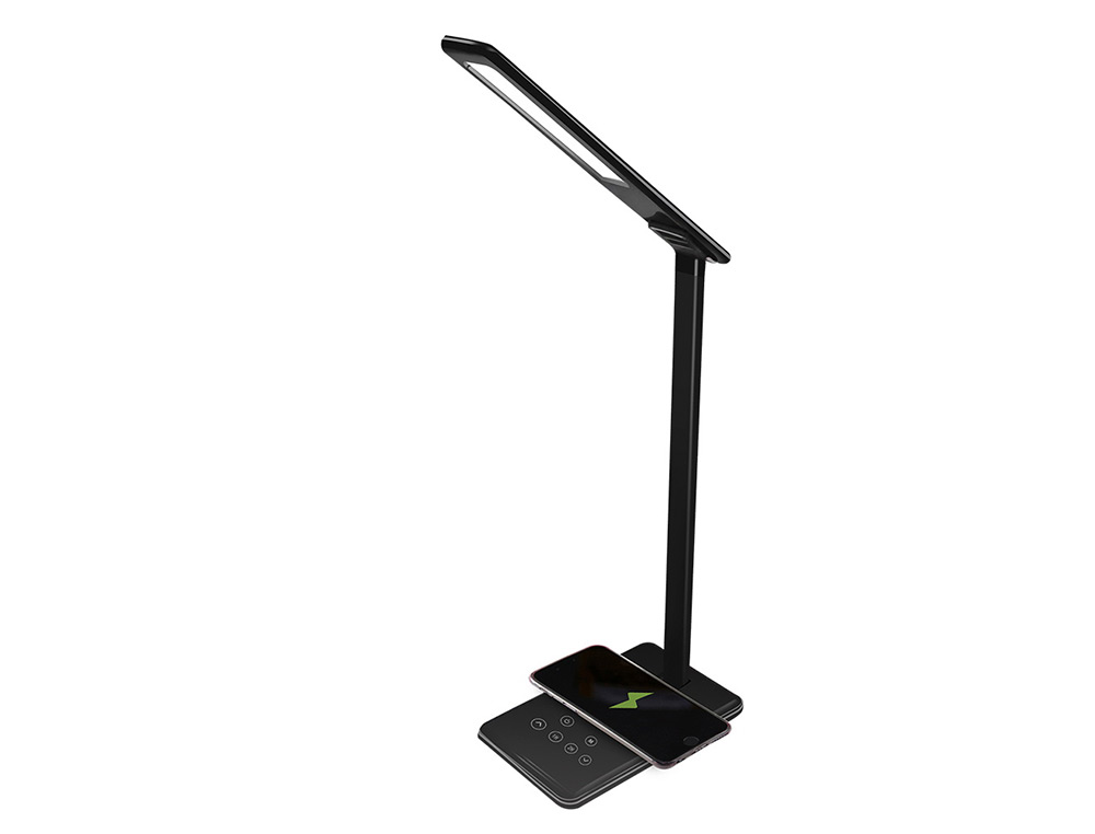 Q-CONNECT - Lampara de oficina sobremesa profesional abs 48 leds 5w sensor 5 niveles cargador movil color negro (Ref. KF11302)