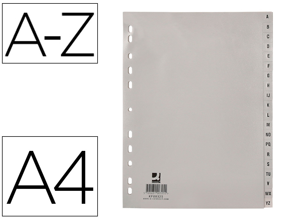 Q-CONNECT - SEPARADOR ALFABETICO PLASTICO A-Z DIN A4 -MULTITALADRO (Ref.KF00325)