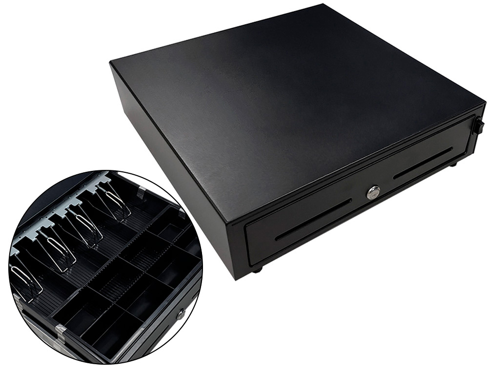 SEYPOS - Cajon portamonedas 8 monederos 5 billeteros con llave manualnegro 410x415x110 mm (Ref. HS410MN)