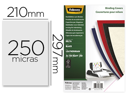 FELLOWES - Pack de 100 Portadas Delta Cuero Negras A4 250 Gr. (Ref.5370405)