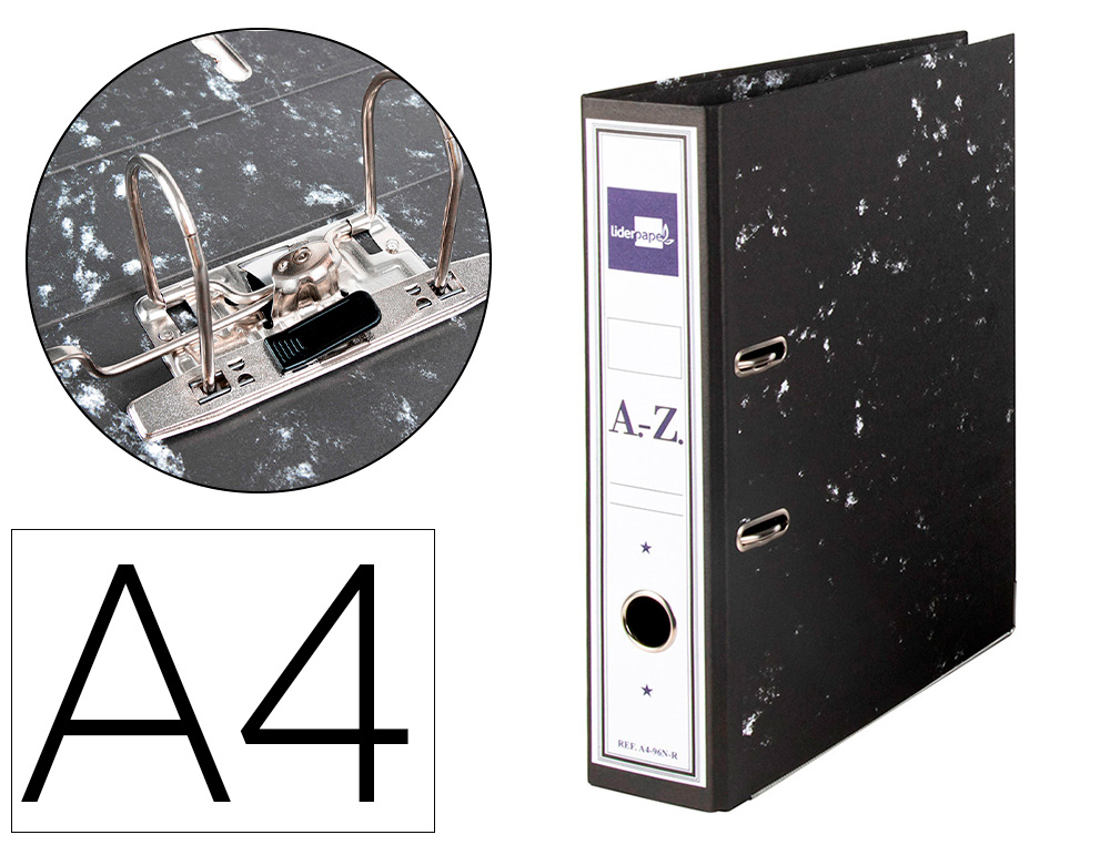 LIDERPAPEL - ARCHIVADOR DE PALANCA Cartón FORRADO DIN A4 JASPEADO NEGRO SIN CAJA-CON RADO (Ref.AZ48)