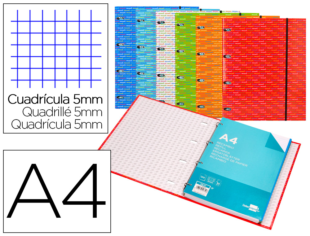 LIDERPAPEL - CARPETA CON RECAMBIO A4 CUADRO 5MM FORRADA 4 ANILLAS 20MM (Ref.BZ01)