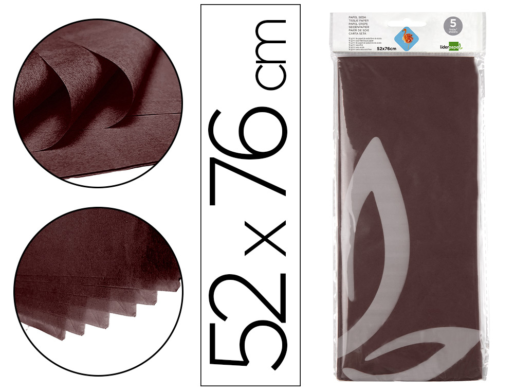 LIDERPAPEL - PAPEL SEDA 52X76CM 18G/M2 BOLSA DE 5 HOJAS MARRON (Ref.SE07)