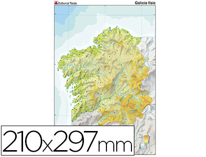 MAPA MUDO COLOR DIN A4 GALICIA FISICO (Ref.7230-8)