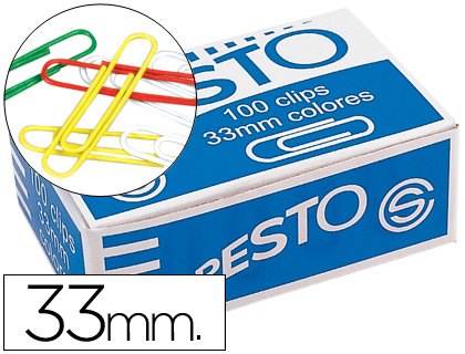 PRESTO - CLIPS COLORES PAPER -CAJA DE 100 (Ref.CBS-101)