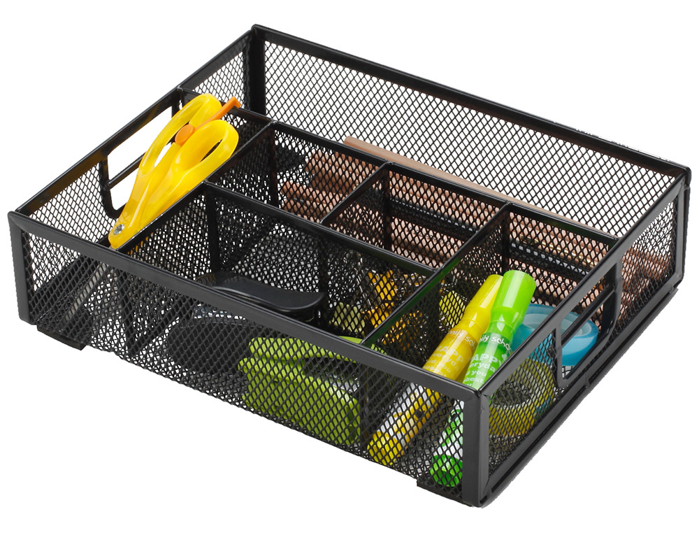 Q-CONNECT - Organizador sobremesa kf17291 bandeja metalica rejilla negra con 6 departamentos 235x183x65 mm (Ref. KF17291)