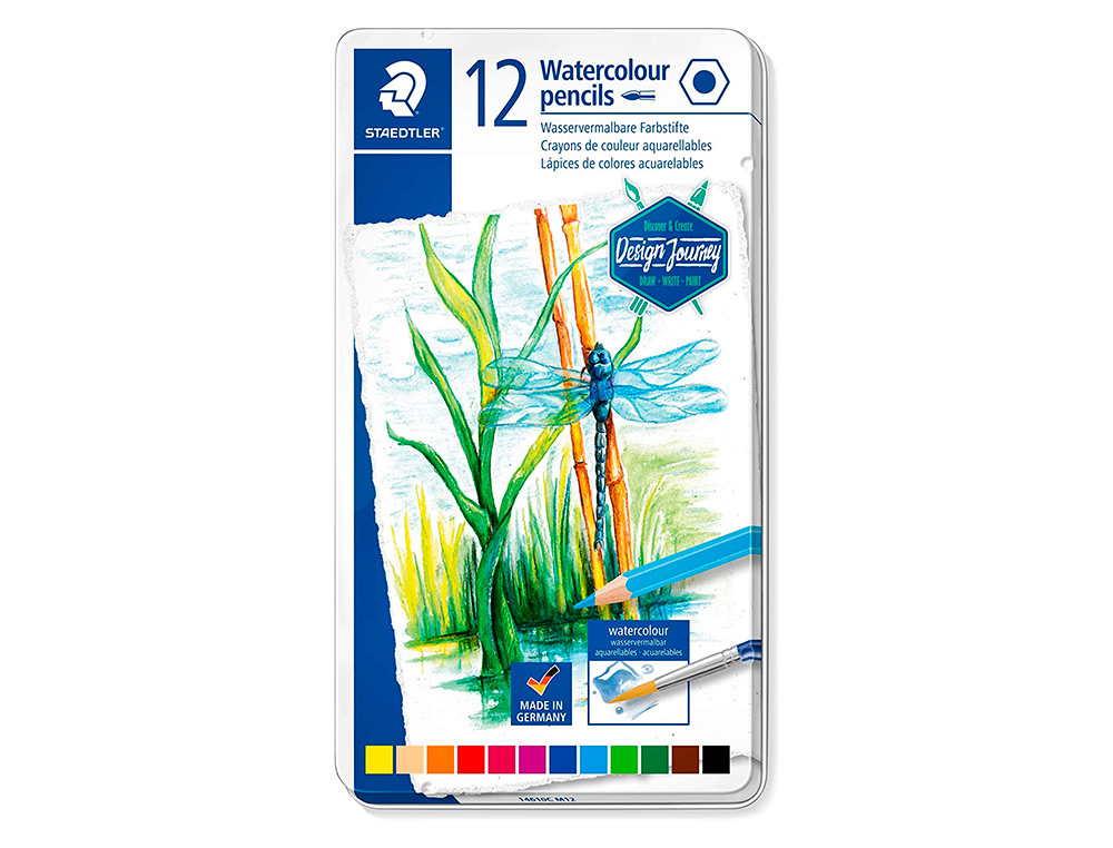 STAEDTLER - LAPICES ACUARELABLES 146 DESIGN JOURNEY estuche METAL de 12 (Ref.14610C M12)