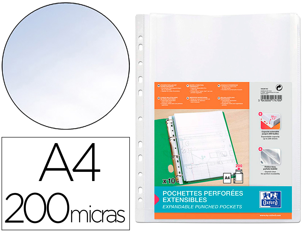 ELBA - FUNDA CON FUELLE 20MM PP FORMATO A4 CALIDAD STANDAR CRISTAL 11T 200MICR (Ref.100207012)