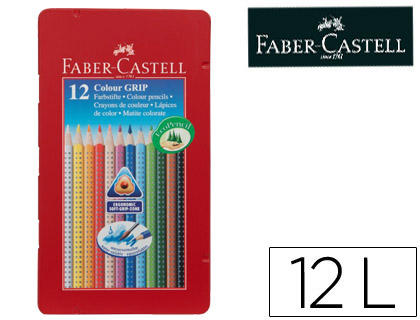 FABER CASTELL - LAPICES DE COLORES ACUARELABLE COLOUR GRIP TRIANGULAR CAJA METALICA DE 12 COLORES SURTIDOS (Ref.9112413)