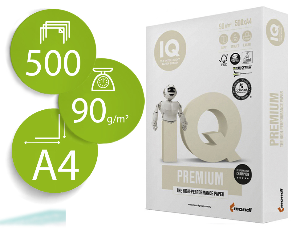 IQ - PAPEL FOTOCOPIADORA PREMIUM DIN A4 90 GRAMOS PAQUETE DE 500 HOJAS 