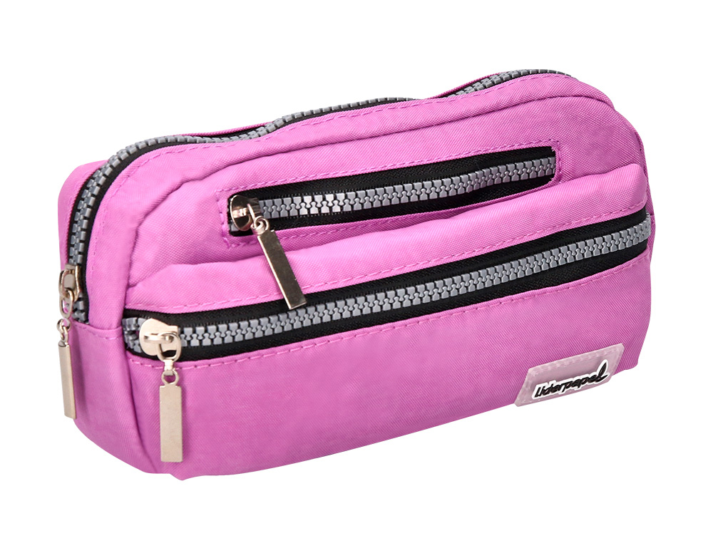 LIDERPAPEL - BOLSO ESCOLAR PORTATODO OVALADO 3 BOLSILLOS VIOLETA PASTEL 195X40X100 MM (Ref.PX07)