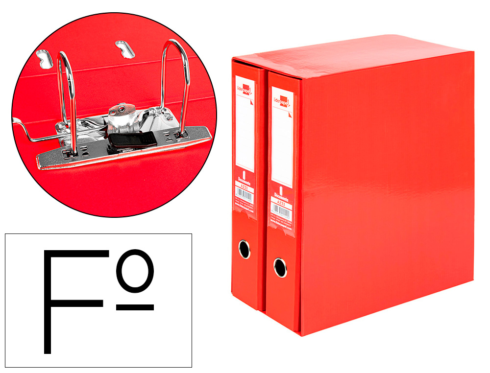 LIDERPAPEL - MODULO 2 ARCHIVADORES FOLIO 2 ANILLAS MMECANISMO DE PALANCA 75MM ROJO (Ref.MD46)