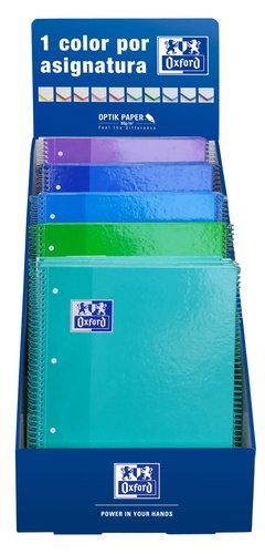 OXFORD - BLOCK SCHOOL EU.BOOK 1 micro.tapa EXTRA A4+ 80h CUADRIC.5x5 90g EXPOSITOR de 25 (col. fríos) (Ref.400077054)