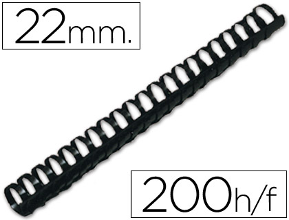 Q-CONNECT - CANUTILLO REDONDO 22 MM PLASTICO NEGRO CAPACIDAD 200 HOJAS CAJA DE 50 UNIDADES (Ref.KF32116)