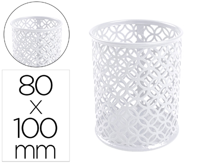 Q-CONNECT - Cubilete portalapices metal redondo blanco diametro 80 altura 100 mm (Ref. KF11222)