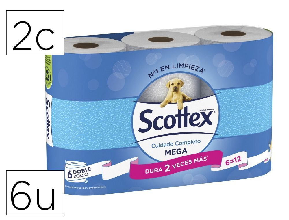 SCOTTEX - PAPEL HIGIENICO MEGARROLLO DOBLE LARGO PAQUETEDE 9 ROLLOS (Ref.17204)