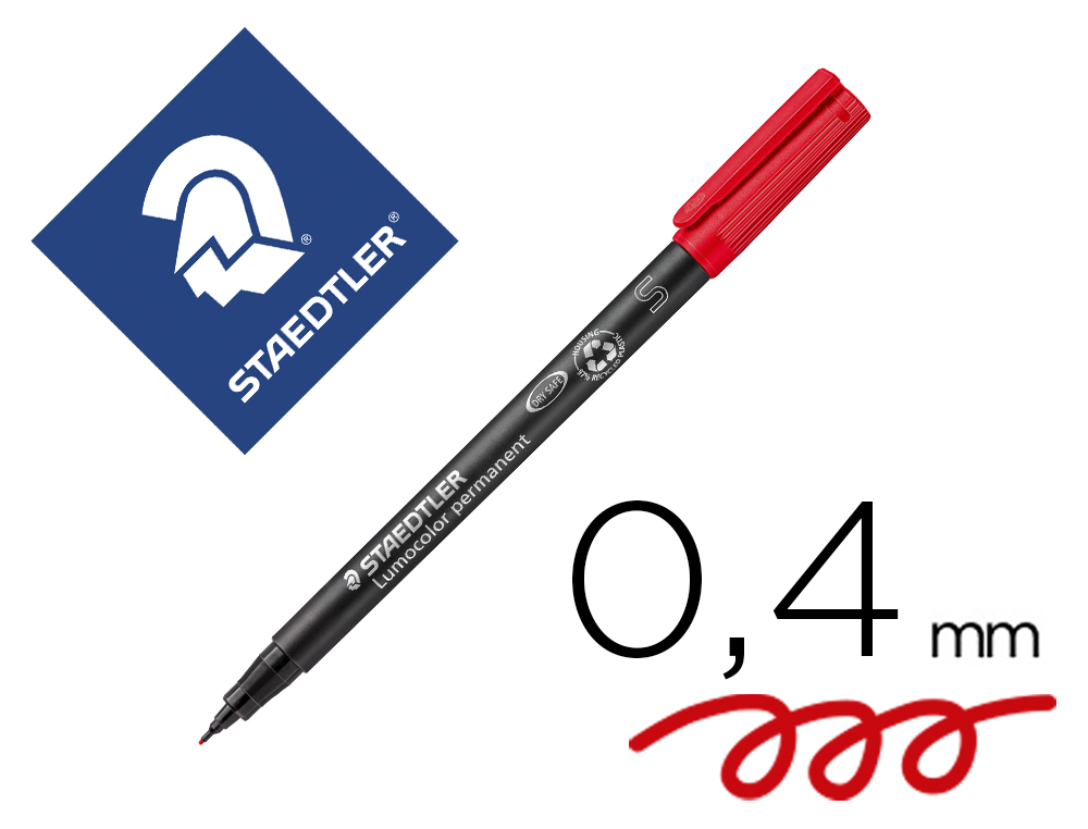 STAEDTLER - Rotulador PERMANENTE RETROPROYECCION PUNTA SUPER FINA 0.4 MM ROJO (Ref.313-2)