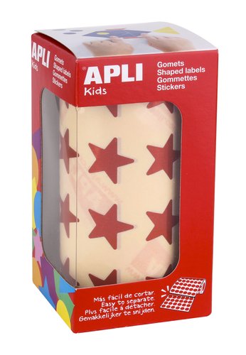 APLI - Gomets autoadhesivo estrella holografico rojo metalizado rollo con 1416 unidades (Ref. 12053)