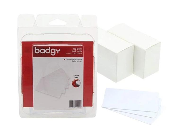 BADGY - 100 TARJETAS DE PVC FINO PARA IMPRESORAS DE TARJETAS COLOR BLANCO (Ref.CBGC0020W)