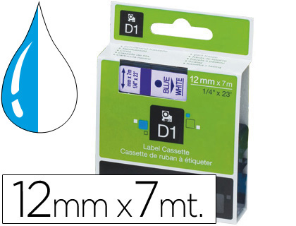 DYMO - Etiquetas D1 Poliester opaco 12mm 7m Azul/blanco Con adhesivo permanente (Ref.S0720540)