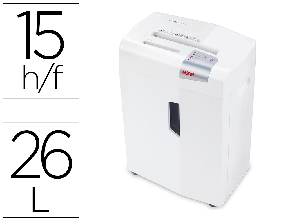 HSM - DESTRUCTORA DE DOCUMENTOS SHREDSTAR X15 CAPACIDAD DE CORTE 15 H EN PARTICULAS DESTRUYE GRAPAS CLIPS CD Y TARJETAS (Ref.1030121)