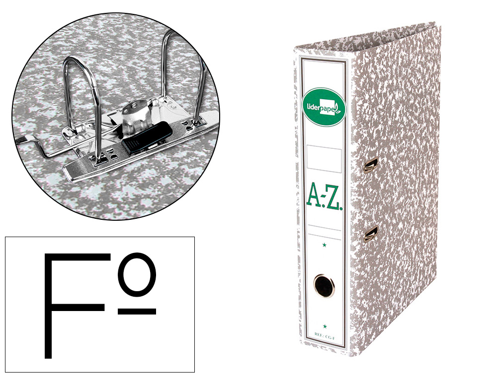 LIDERPAPEL - ARCHIVADOR DE PALANCA FOLIO CLASSIC GREY Cartón ENTRECOLADO CON RADO LOMO 75MM GRIS COMPRESOR METALIC (Ref.AZ05)