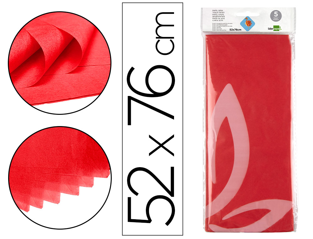 LIDERPAPEL - PAPEL SEDA 52X76CM 18G/M2 BOLSA DE 5 HOJAS ROJO (Ref.SE10)