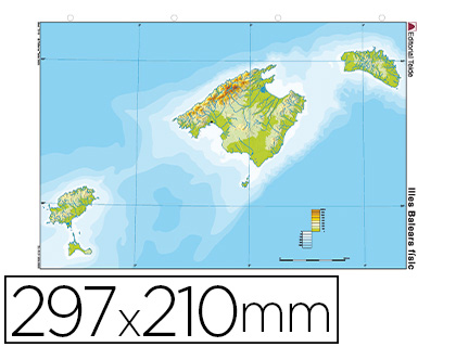 MAPA MUDO COLOR DIN A4 ISLAS BALEARES FISICO 