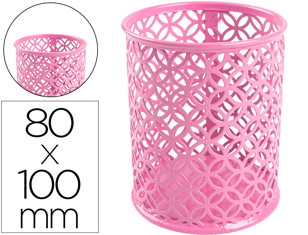 Q-CONNECT - Cubilete portalapices metal redondo rosa diametro 80 altura 100 mm (Ref. KF11224)