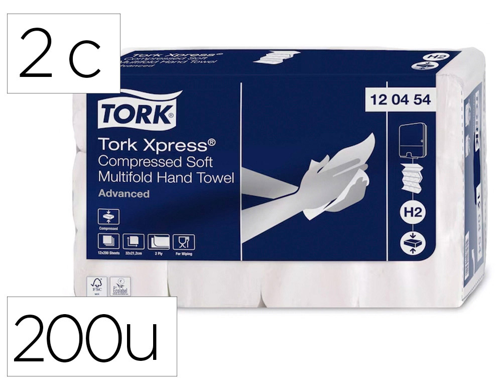 TORK - TOALLA DE PAPEL ENGARZADA 2 CAPAS 21X33 CM PAQUETE DE 136 UNIDADES PARA DISPENSADOR H2 (Ref.120288)