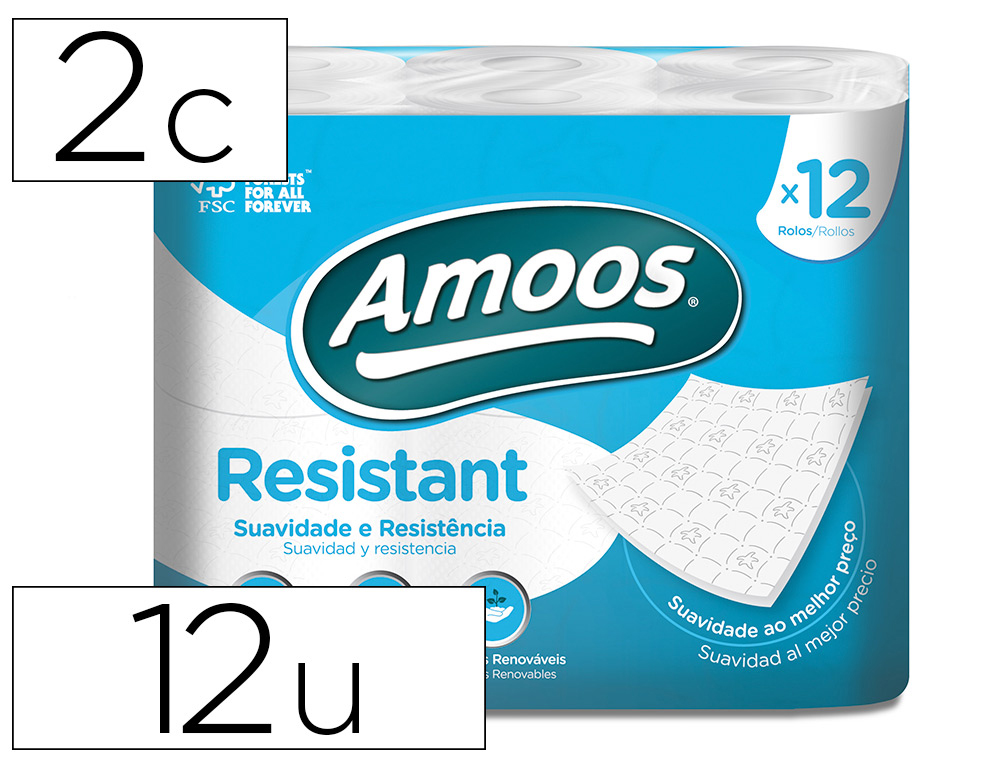AMOOS - PAPEL HIGIENICO 2 CAPAS 100 MM DIAMETRO X 87 MM ALTO PAQUETE DE 12 ROLLOS (Ref.H621301.3)