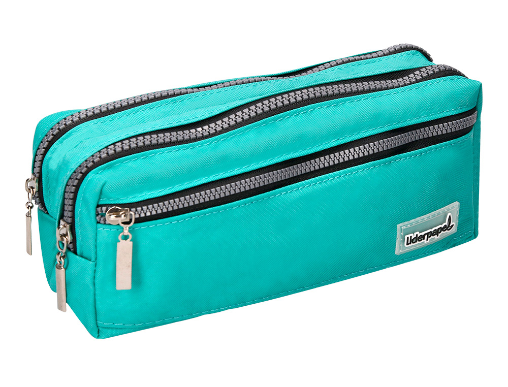 LIDERPAPEL - BOLSO ESCOLAR PORTATODO RECTANGULAR 3 BOLSILLOS CELESTE 210X80X85 MM (Ref.PX06)