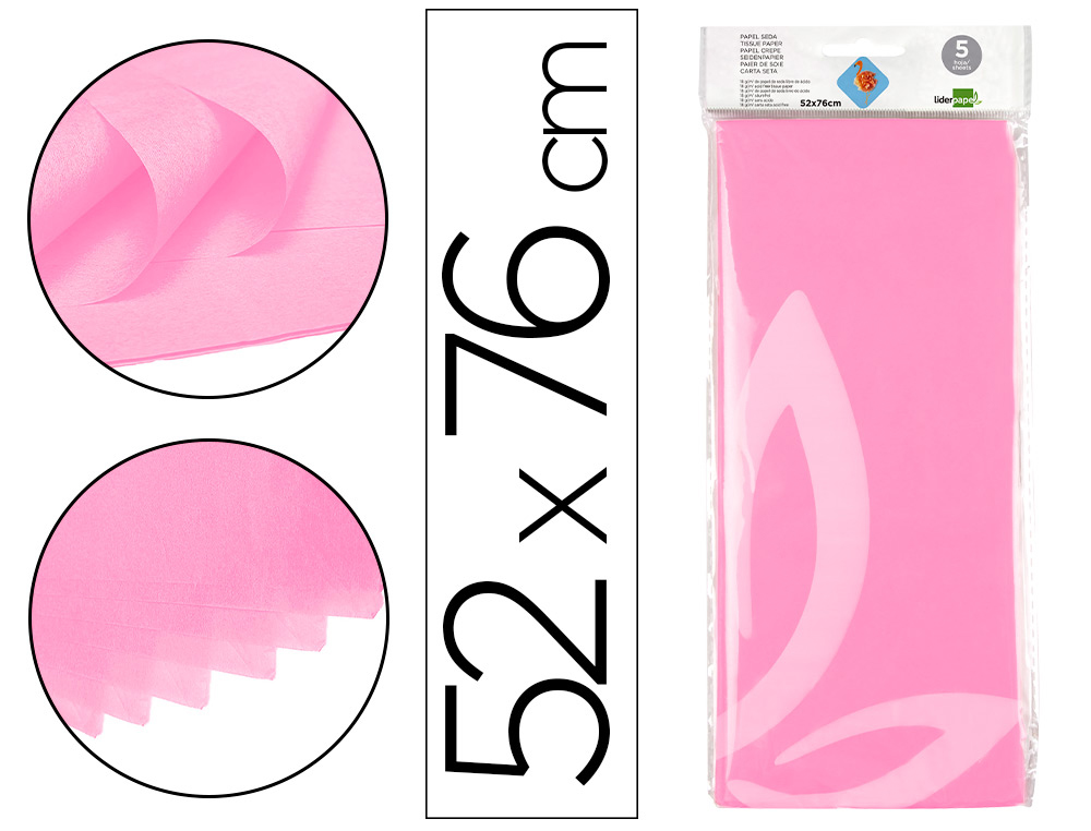 LIDERPAPEL - PAPEL SEDA 52X76CM 18G/M2 BOLSA DE 5 HOJAS ROSA (Ref.SE11)