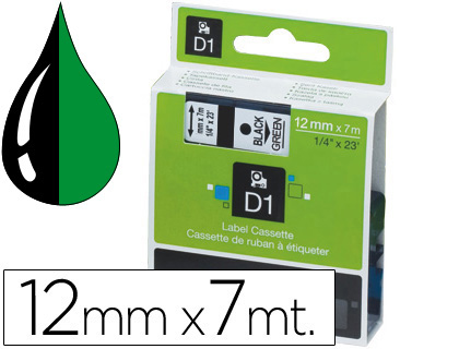 DYMO - Etiquetas D1 12 mm Adhesivo permanente Negro/Verde (Ref.S0720590)