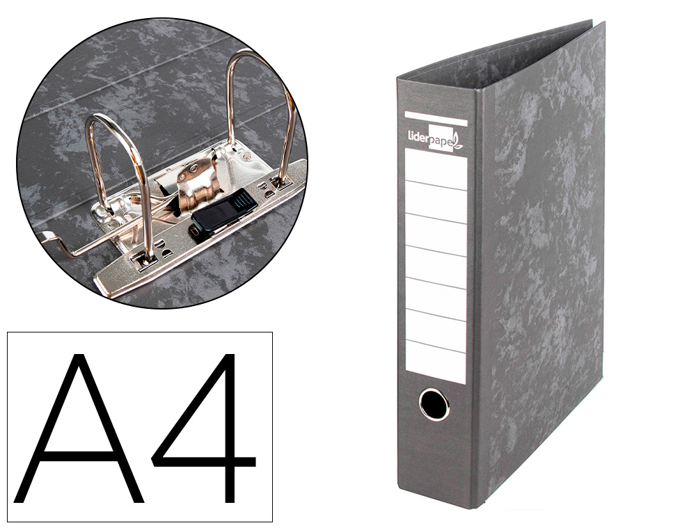 LIDERPAPEL - ARCHIVADOR DE PALANCA A4 Cartón FORRADO SIN RADO LOMO 80MM NEGRO COMPRESOR METALICO (Ref.AZ07)