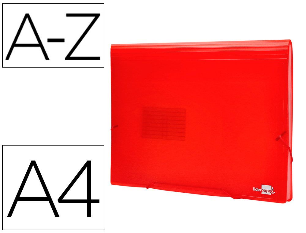 LIDERPAPEL - CARPETA CLASIFICADOR FUELLE 32110 POLIPROPILENO DIN A4 ROJA TRANSPARENTE 13 DEPARTAMENTOS (Ref.FU11)