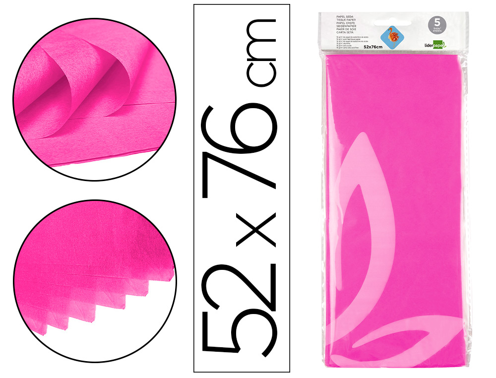LIDERPAPEL - PAPEL SEDA 52X76CM 18G/M2 BOLSA DE 5 HOJAS ROSA FUERTE (Ref.SE13)