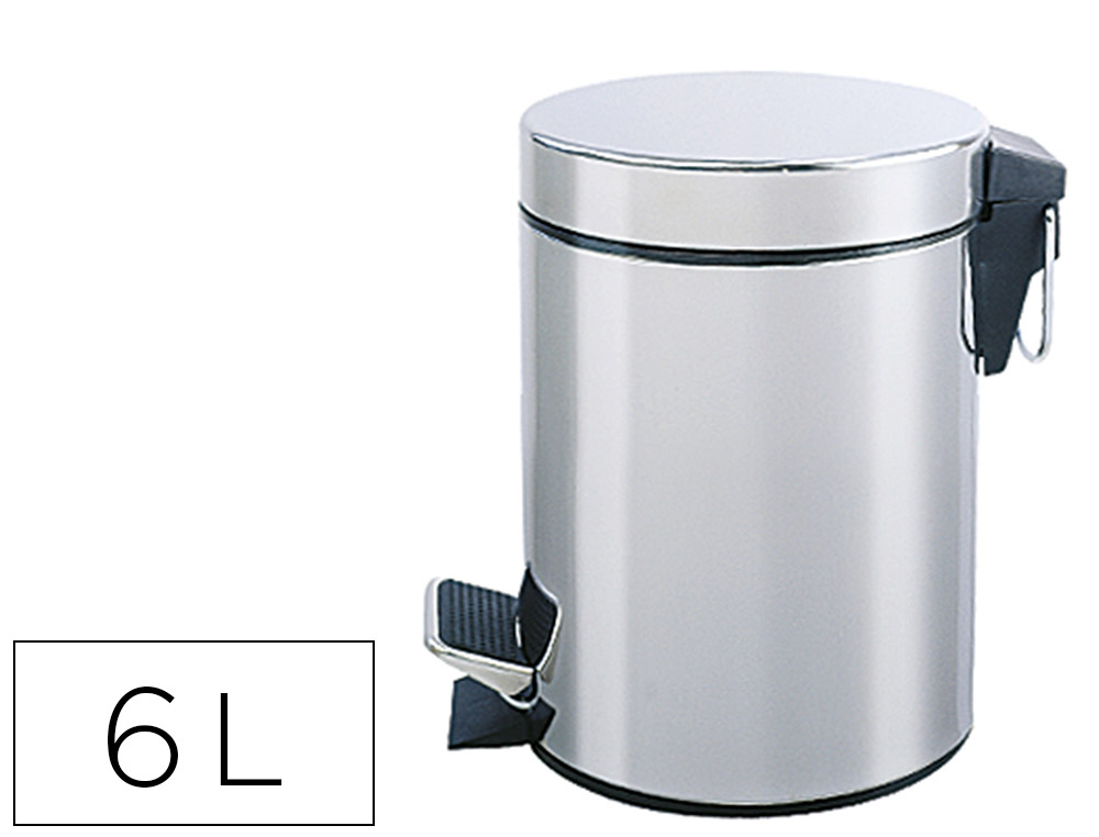 Q-CONNECT - PAPELERA METALICA CON PEDAL CROMADA 32X21 CM CAPACIDAD 6 LITROS (Ref.KF04225)