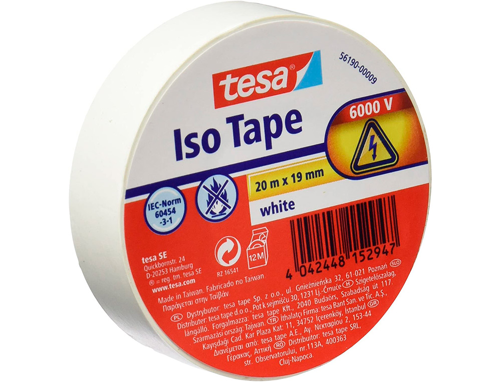 TESA - Cintas Aislante 19 mm X 20 m. ColorBlanco. Hasta 6000 voltios . (Ref.56190-00009-02)