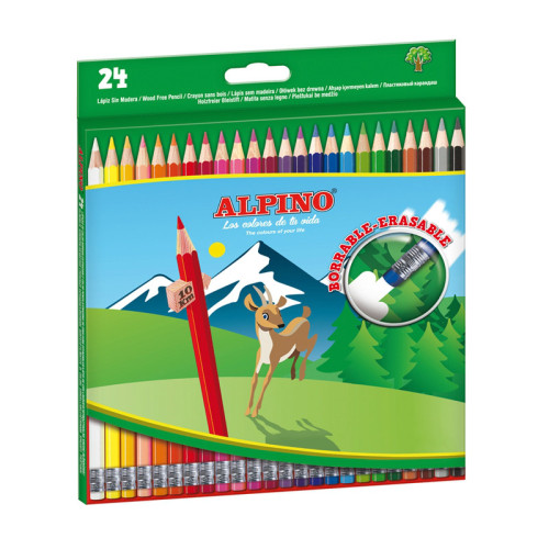 ALPINO - LAPICES de COLORES BORRABLE estuche de 24 con GOMA (Ref.AL013658)