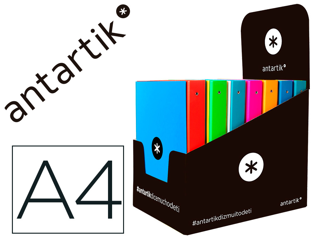 LIDERPAPEL - CARPETA ANTARTIK A4 FORRADA 4 ANILLAS 25 MM REDONDAS COLORES SURTIDOS (Ref.KA50)
