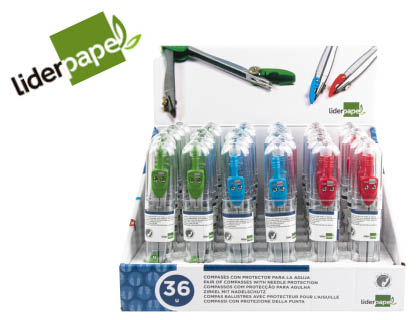 LIDERPAPEL - COMPAS CON PROTECTOR DE PUNTA -COLORES SURTIDOS (Ref.MP11)