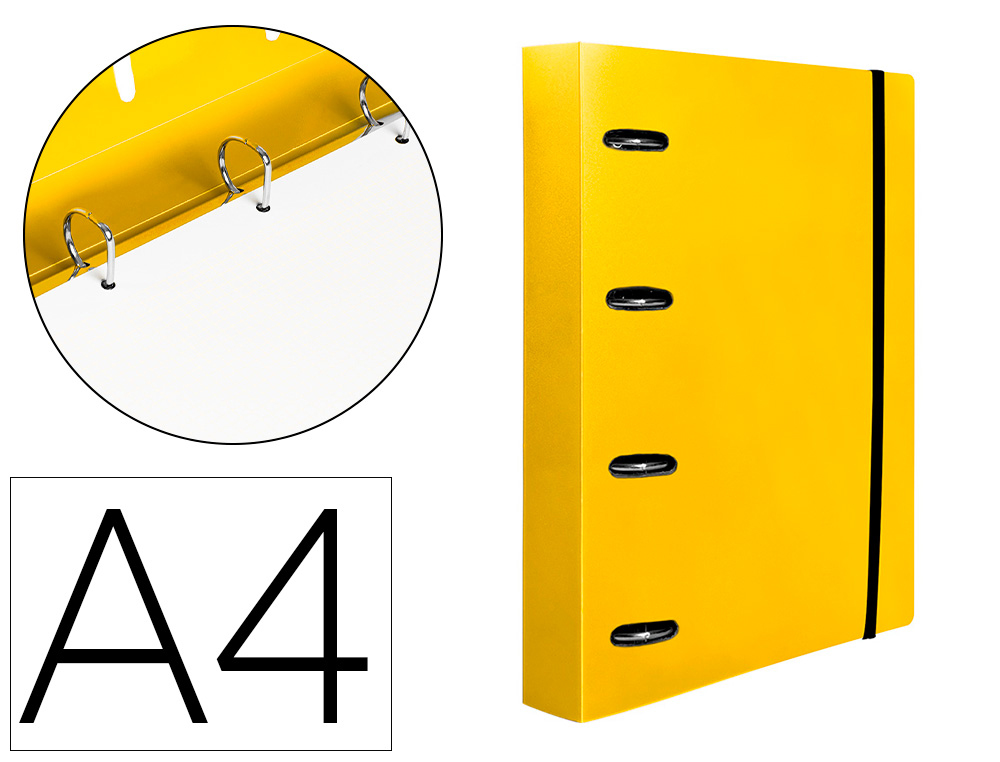 LIDERPAPEL - Carpeta con recambio A4 cuadro 5mm 100 hojas 80g polipropileno 4 anillas 25mm color amarillo (Ref. CH57)