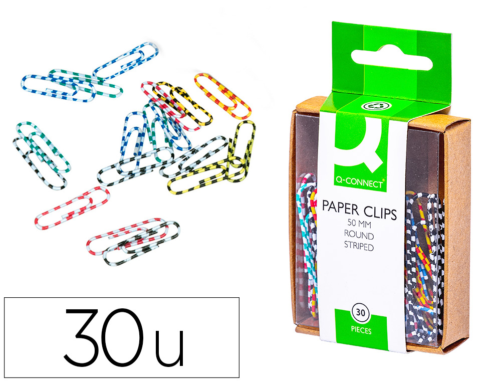 Q-CONNECT - CLIPS COLORES RAYADOS 50 MM -CAJA DE 30 UNIDADES COLORES SURTIDOS (Ref.KF02027)