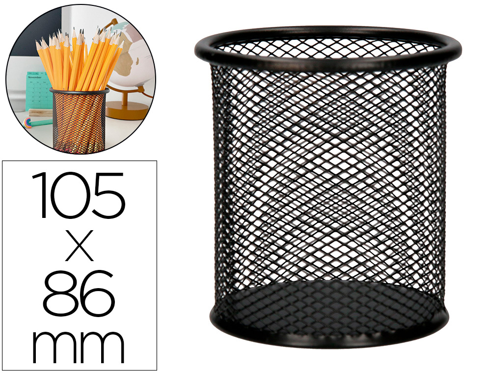 Q-CONNECT - CUBILETE PORTALAPICES METAL REJILLA NEGRO -MEDIDA DIAMETRO 86 ALTURA 105 (Ref.KF00864)