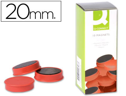 Q-CONNECT - IMANES PARA SUJECION IDEAL PARA PIZARRAS MAGNETICAS20 MM ROJO -CAJA DE 10 IMANES (Ref.KF02636)